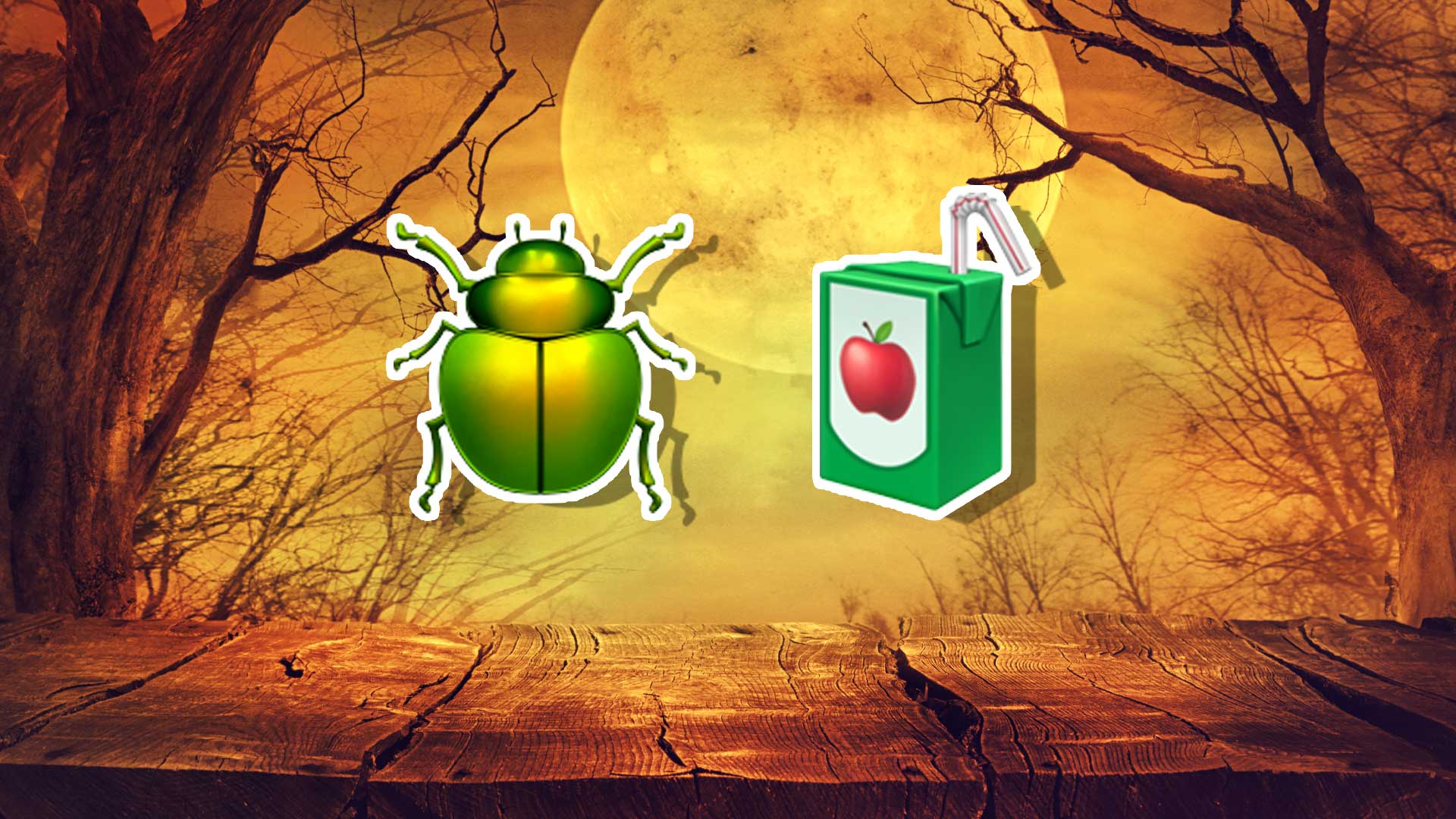 Halloween emojis including a bug and a box of apple drink