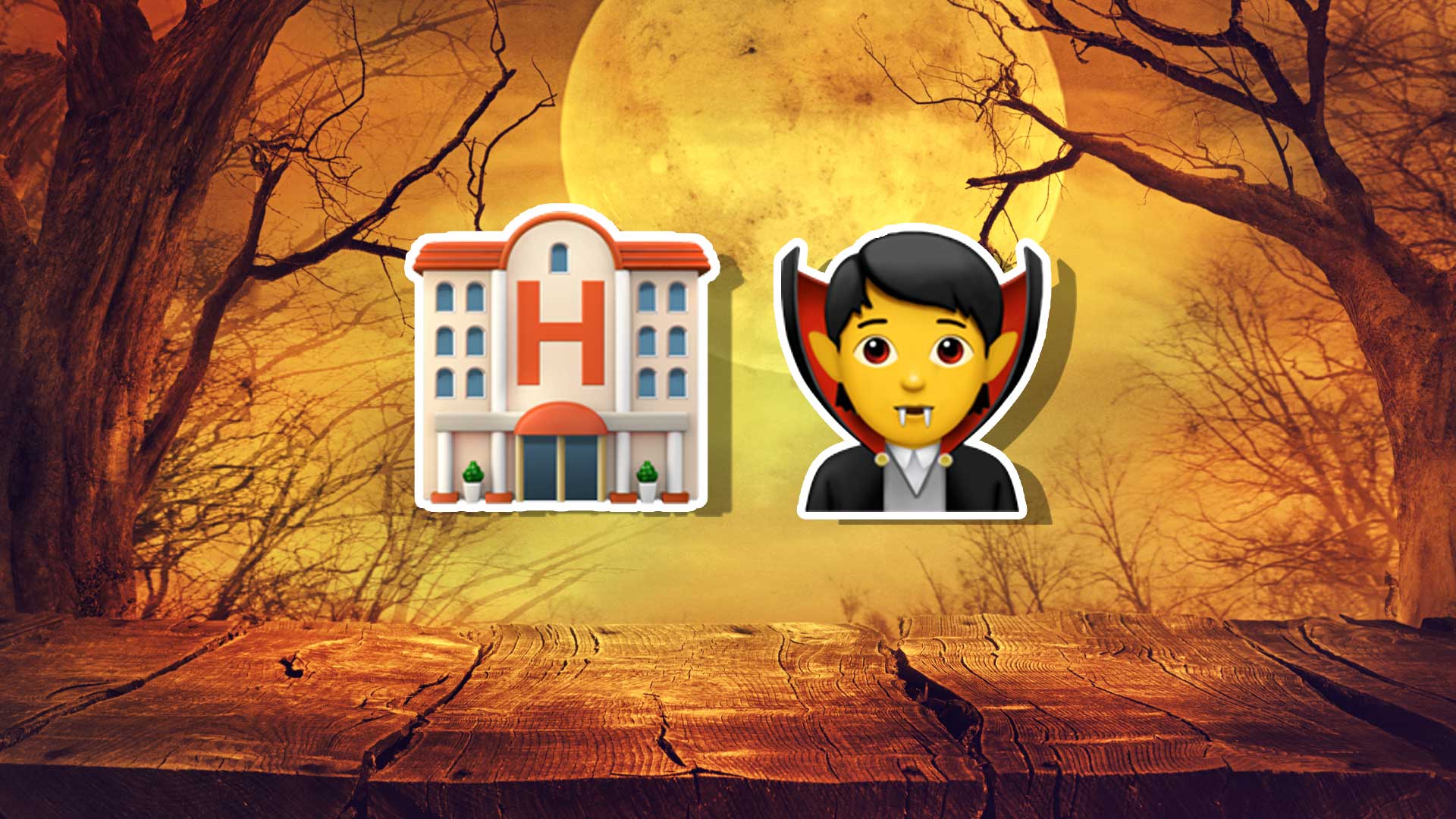 Halloween emojis including a hotel and a vampire