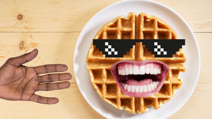 A sweet waffle wearing sunglasses
