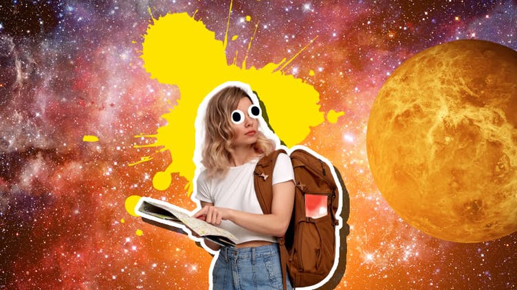 A backpacker seemingly lost in space