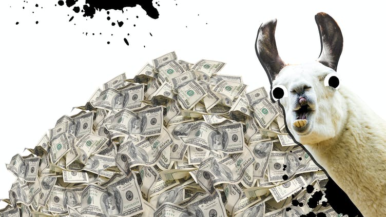 A llama and a pile of money