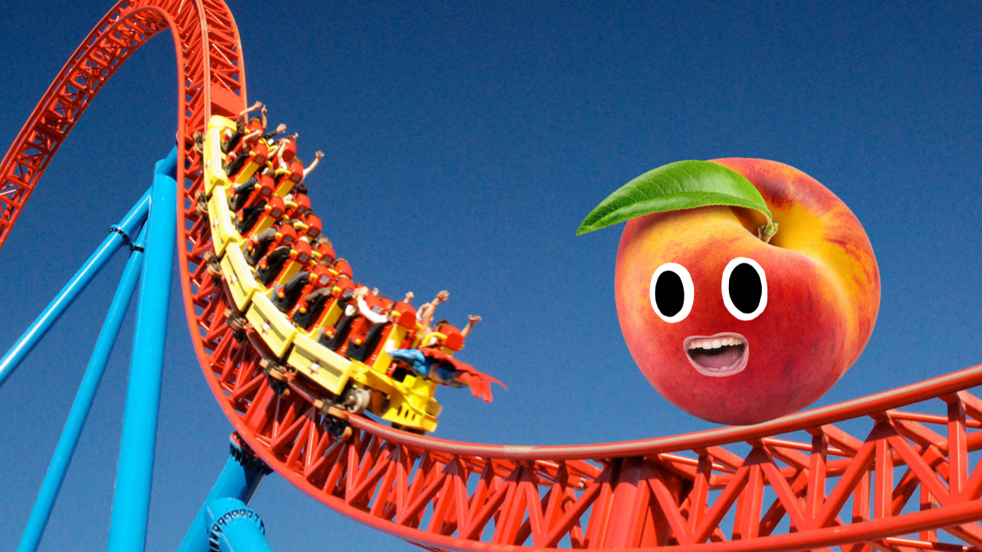 A rollercoaster featuring a giant peach