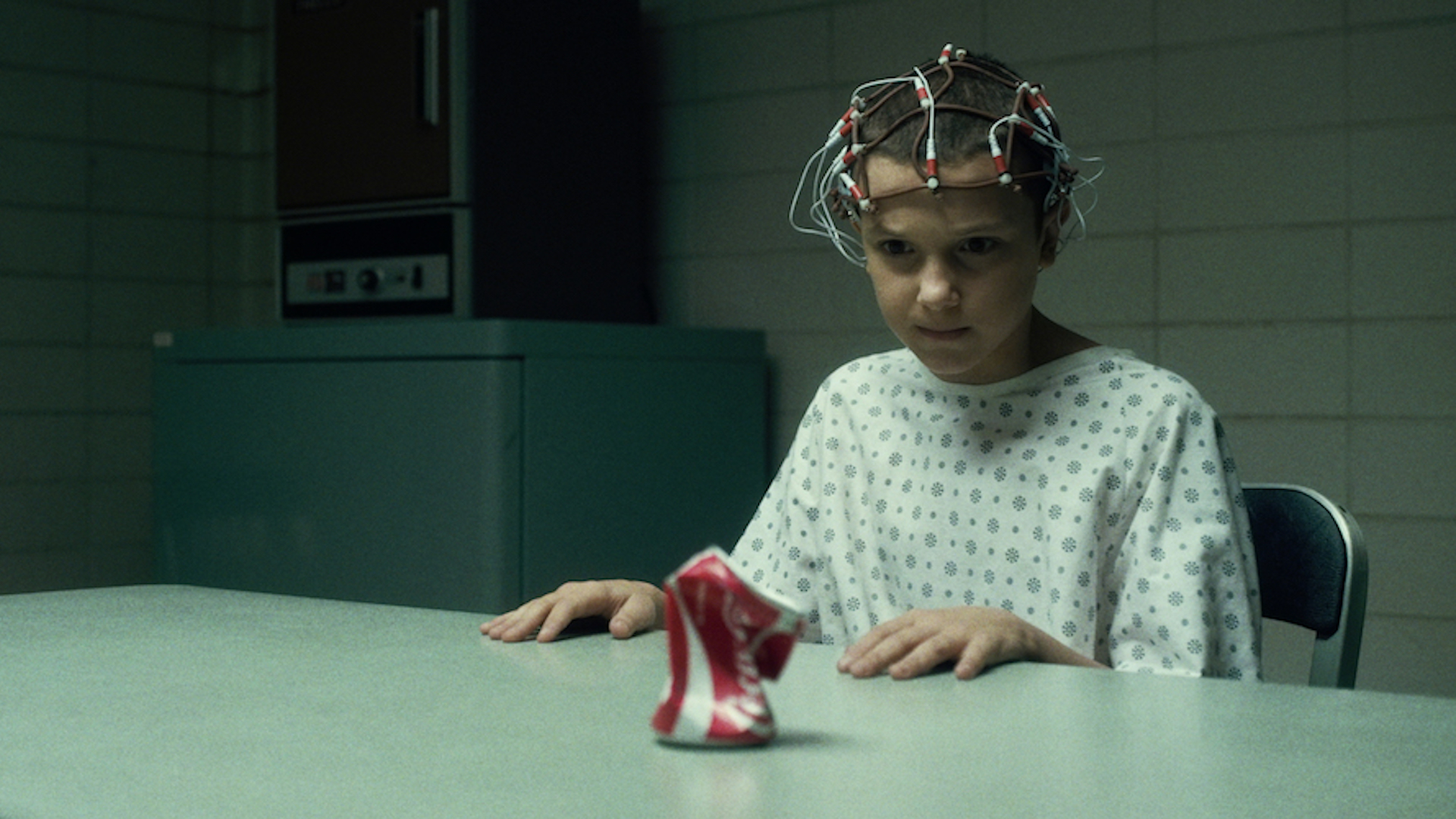 A scene from Stranger Things, featuring Millie Bobby Brown