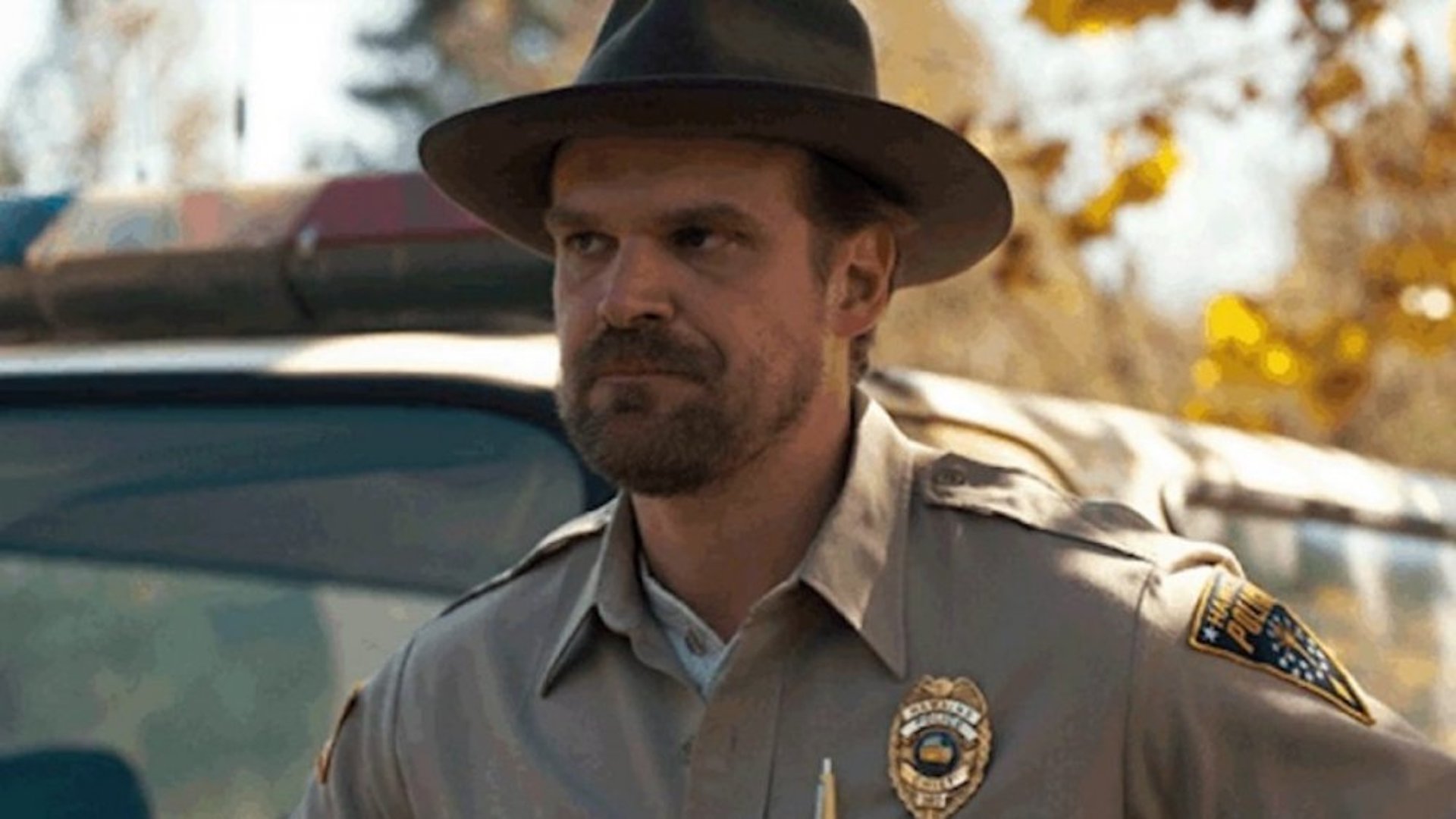 David Hopper wearing a hat in Stranger Things