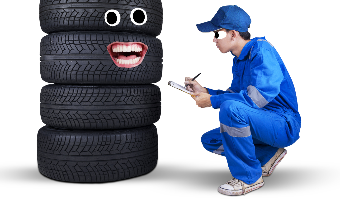 A mechanic examining tyres