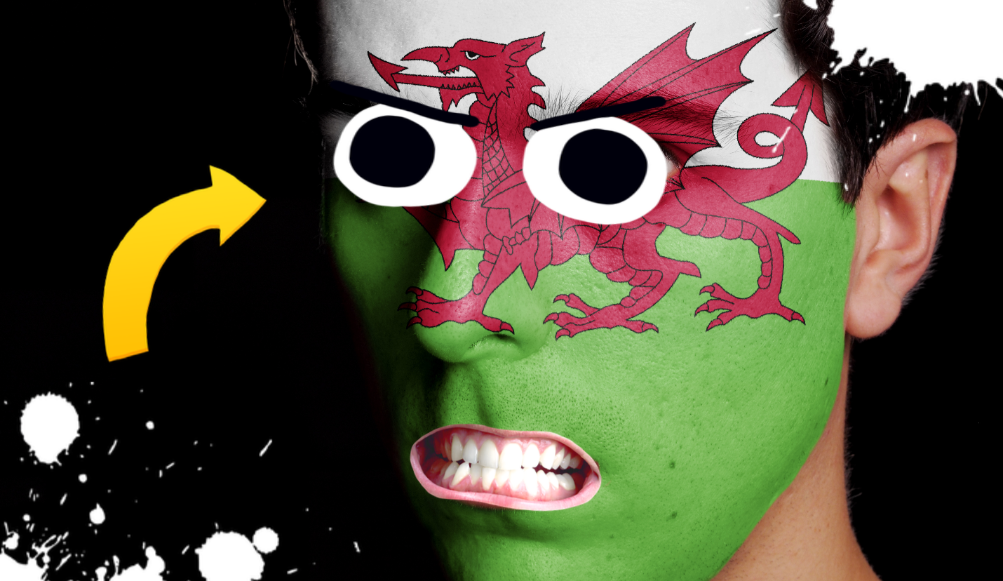 A man with a Welsh flag painted on his face