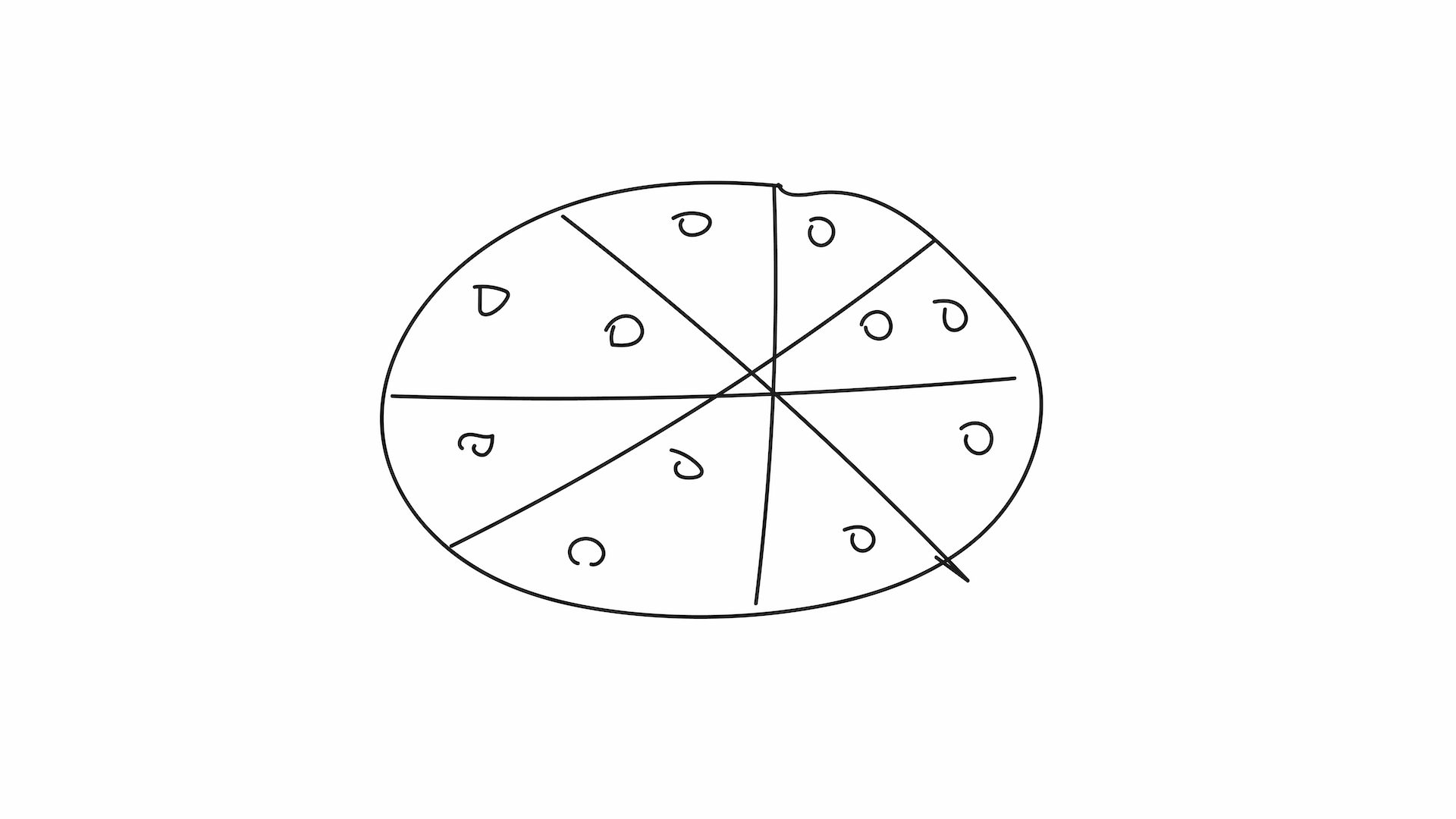 A circle split into sections and covered with smaller circles