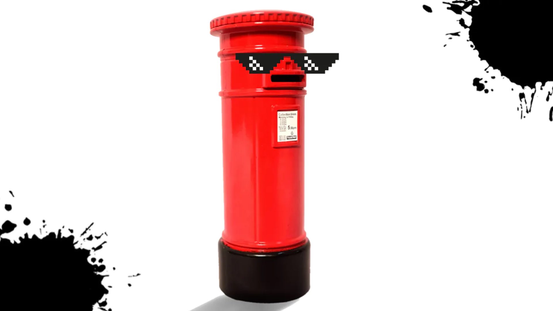 A red post box wearing sunglasses 