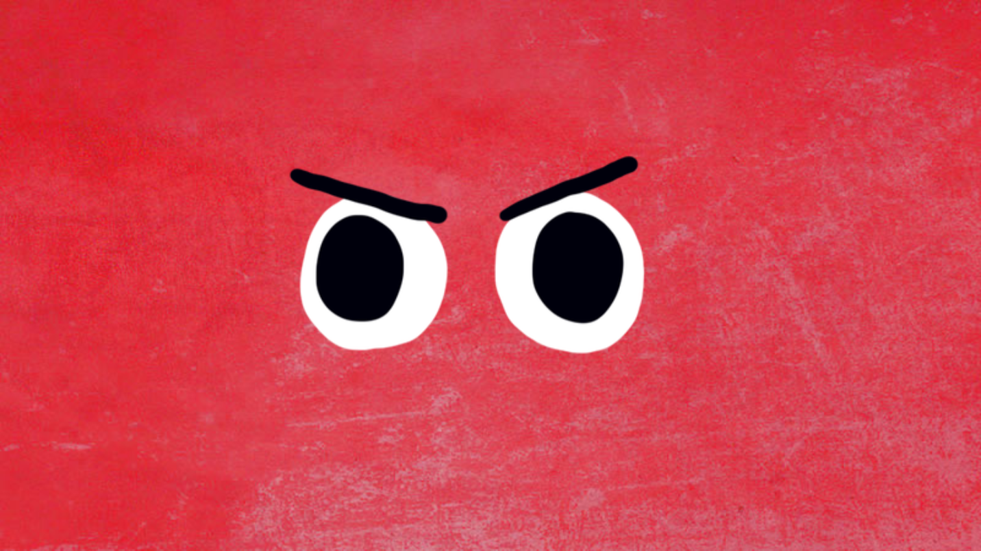 Red background, angry eyes
