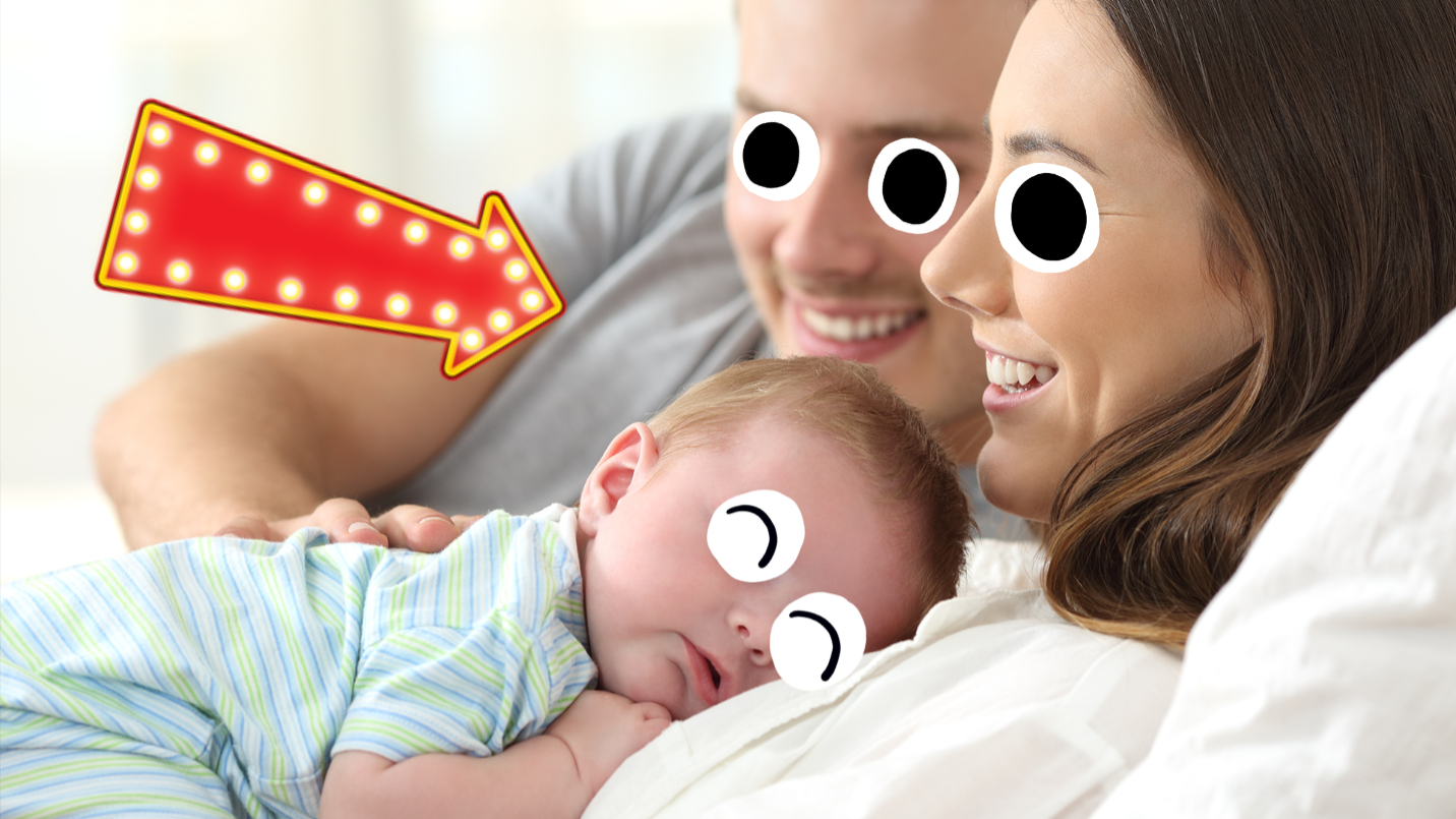 A sleeping baby and happy parents
