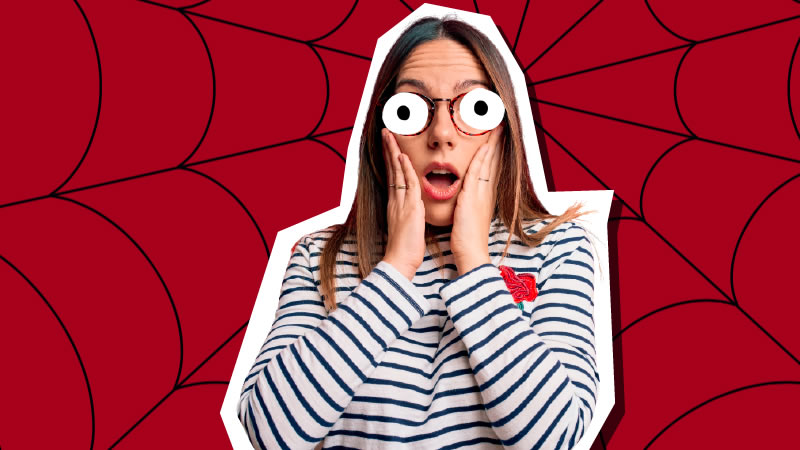 A woman with a Spider-Man background
