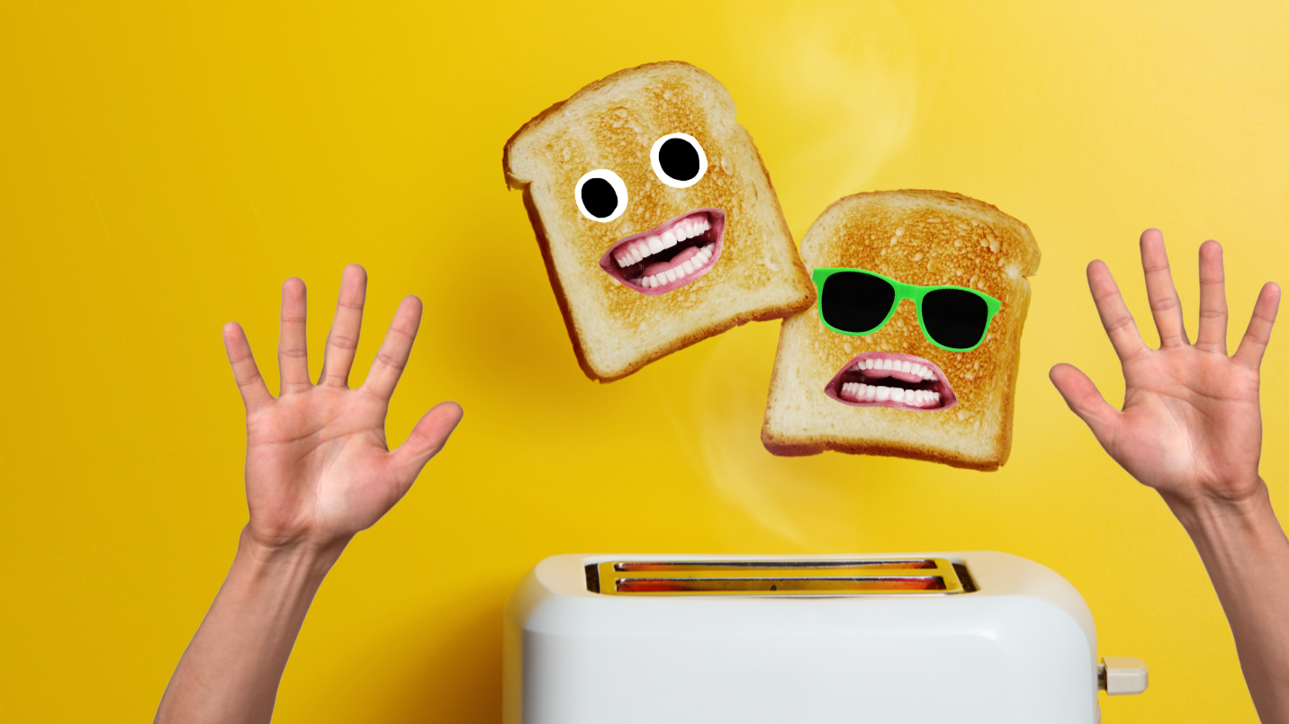 Toast slices popping out of a toaster