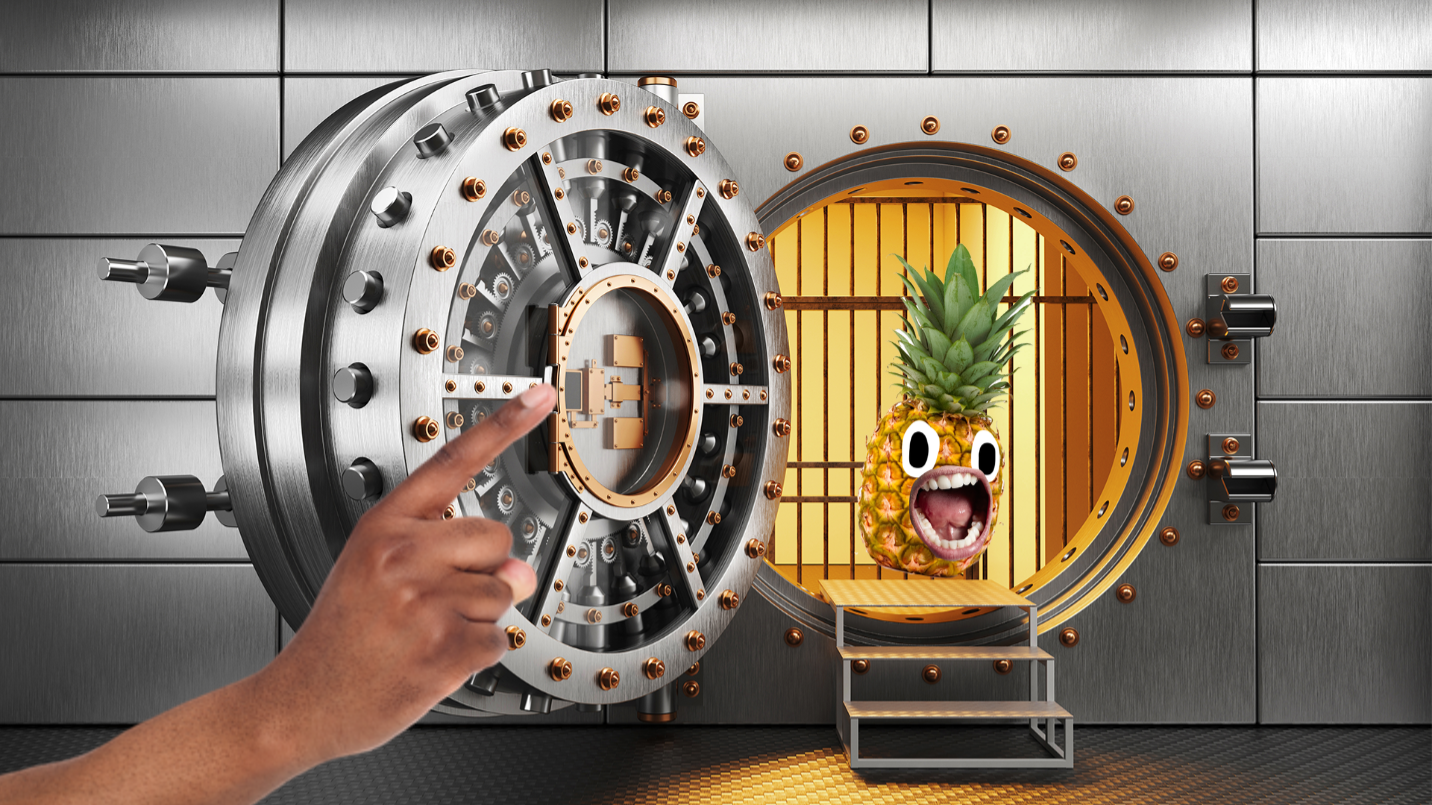 A vault door and a pineapple