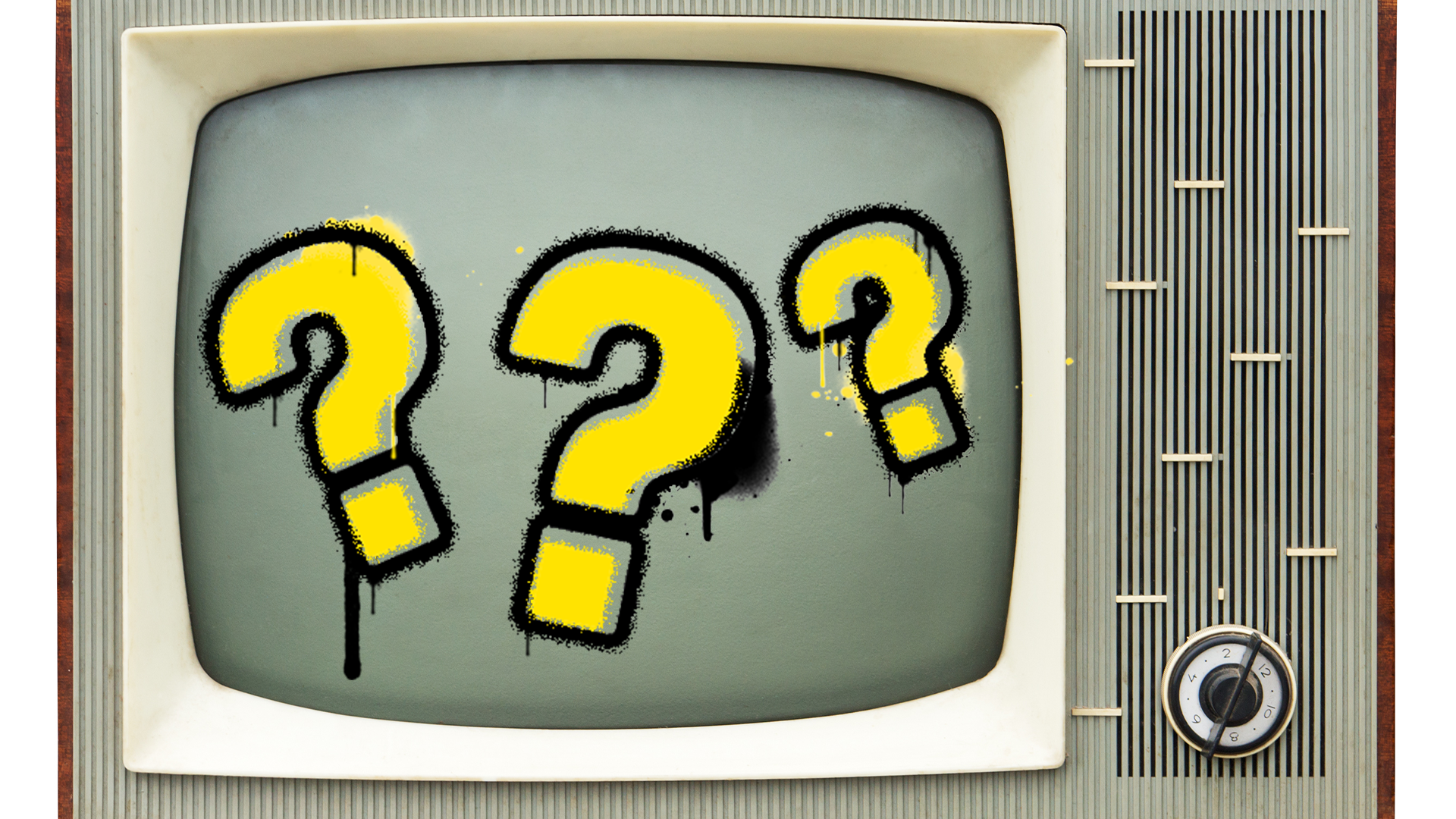 Old fashioned TV set and question marks 