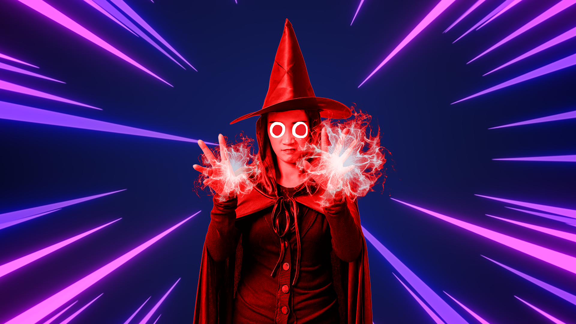 Scarlet Witch on a laser background