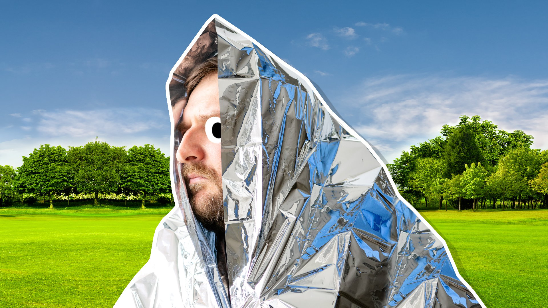 A runner keeping warm in a sheet of foil