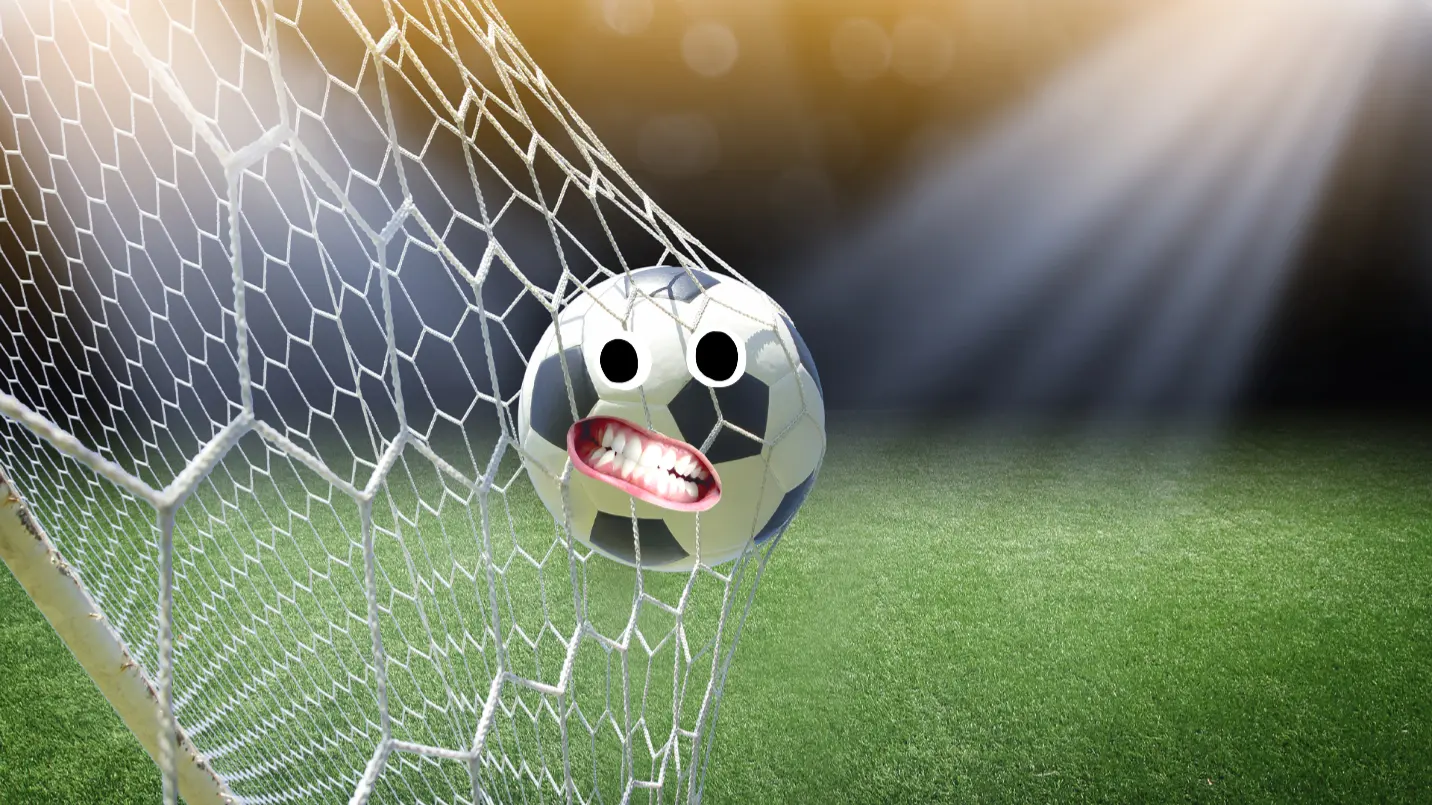 A football in the back of a goal net
