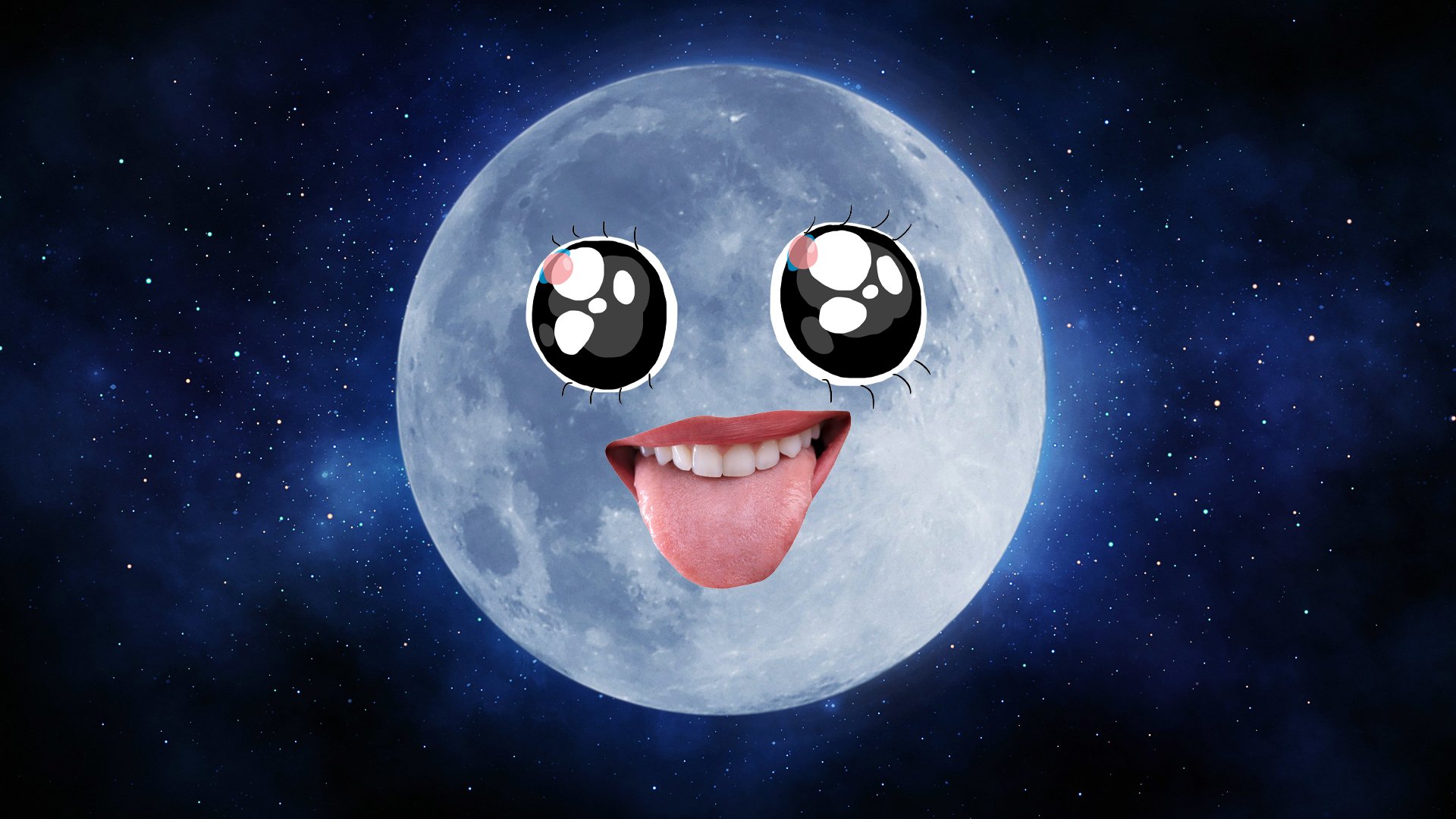 A full moon with a cheeky face