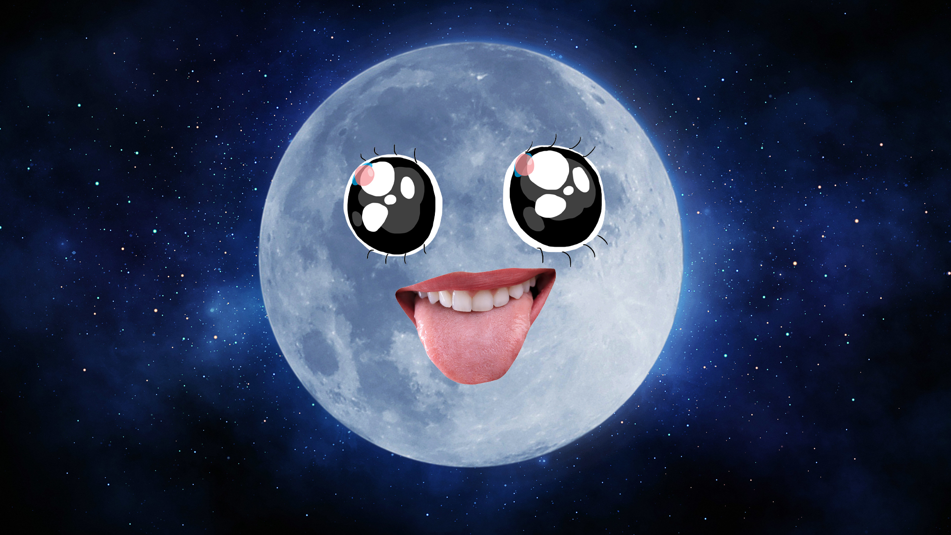 A full moon with a cheeky face