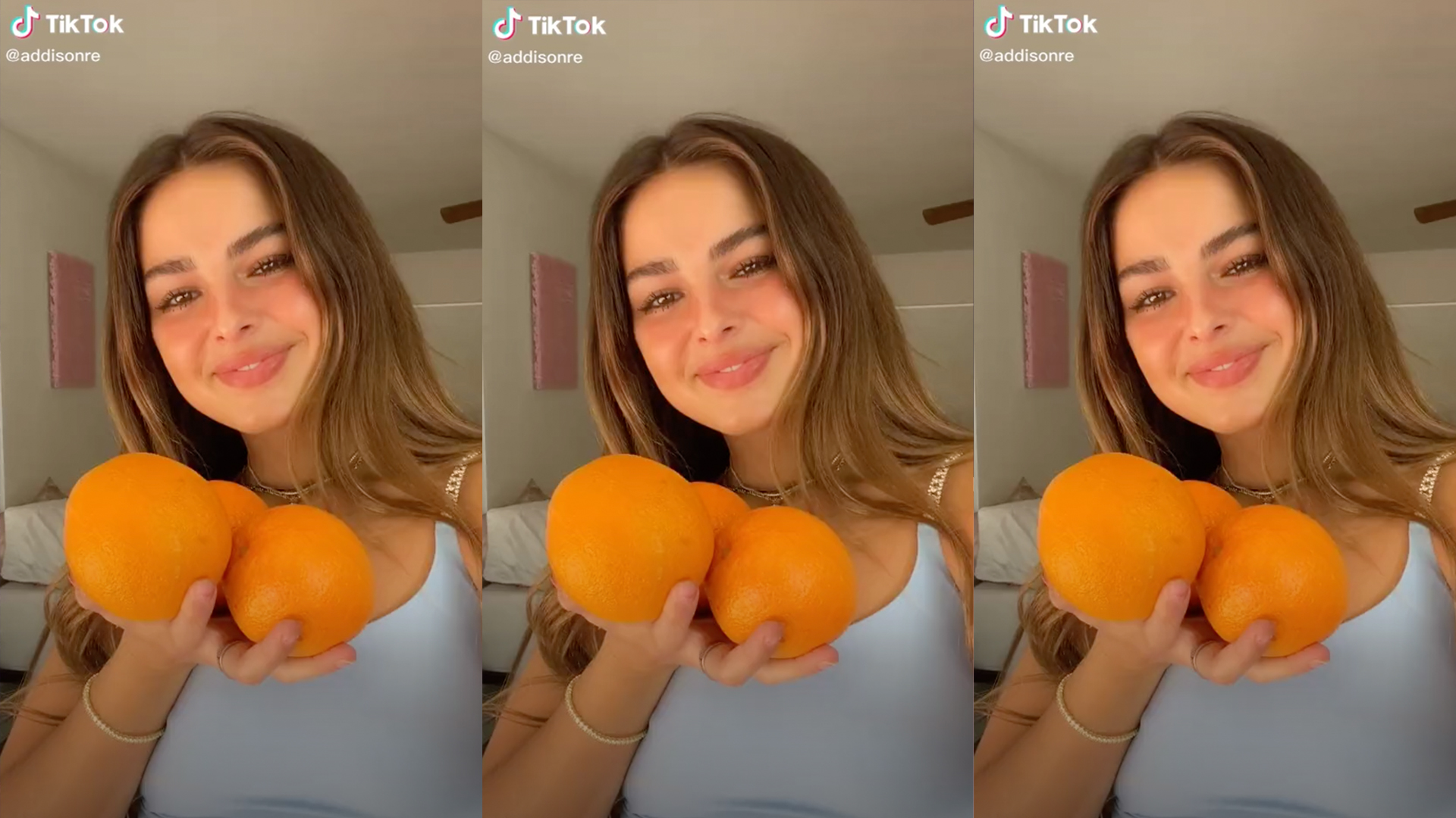 Addison Rae juggles oranges