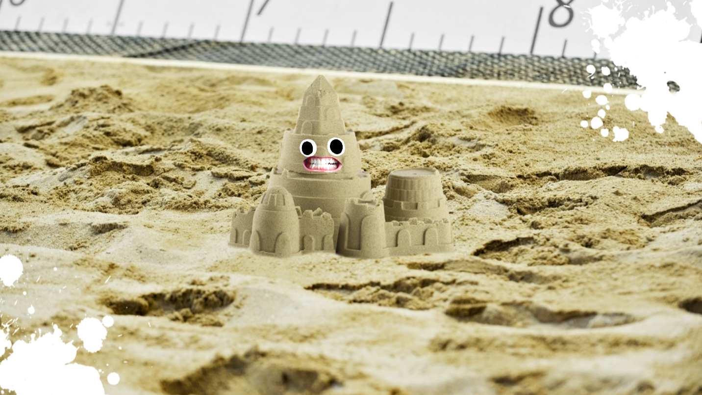 A sandcastle in a long jump sandpit