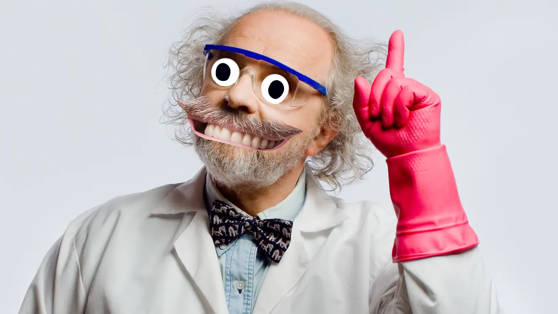 A scientist wearing a big glove