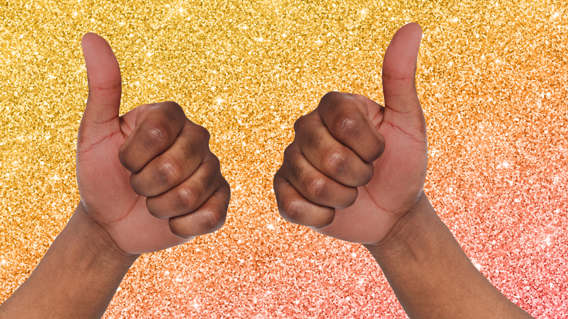 Two thumbs up on glittery background