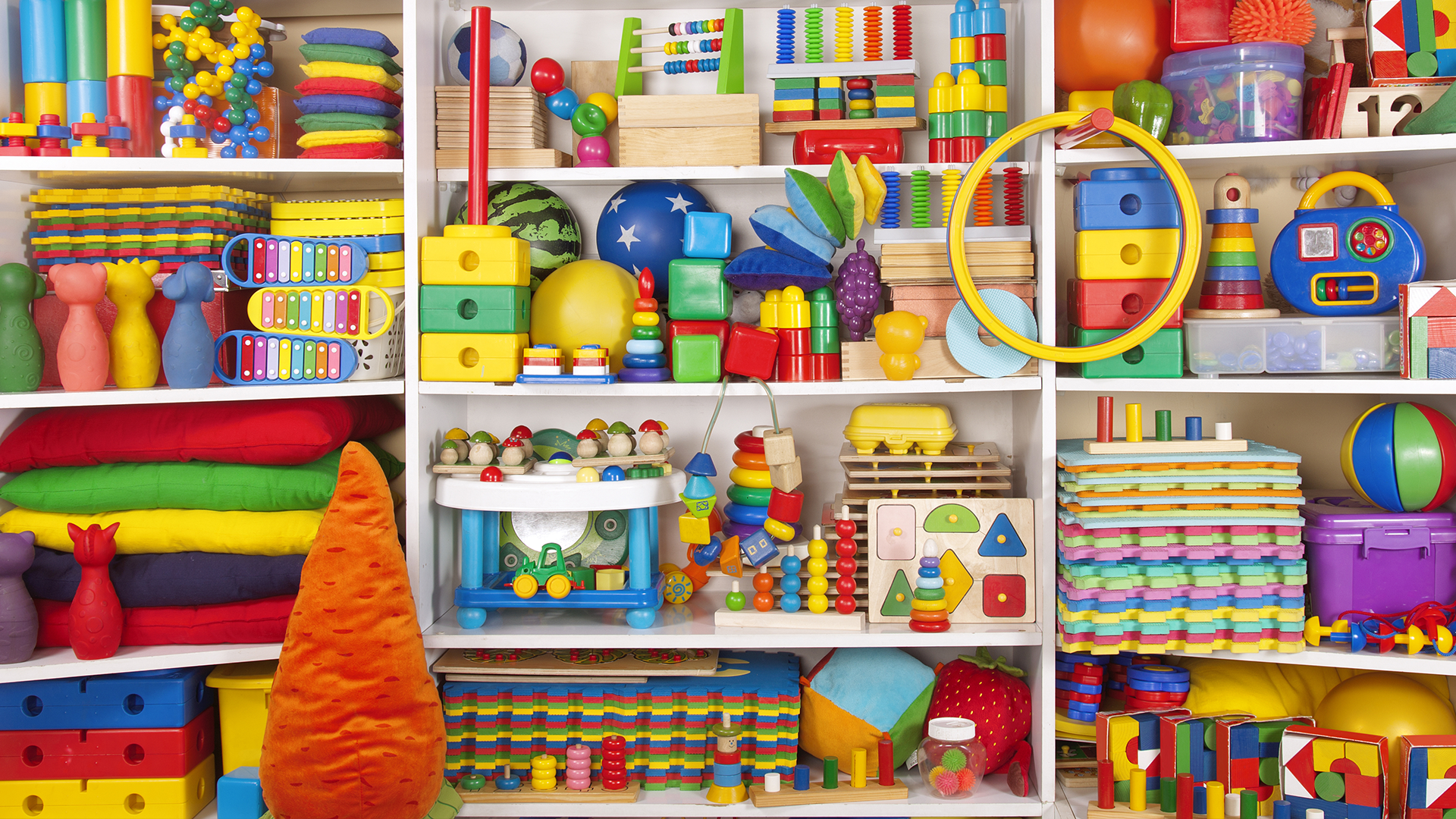 Toys on shelves 