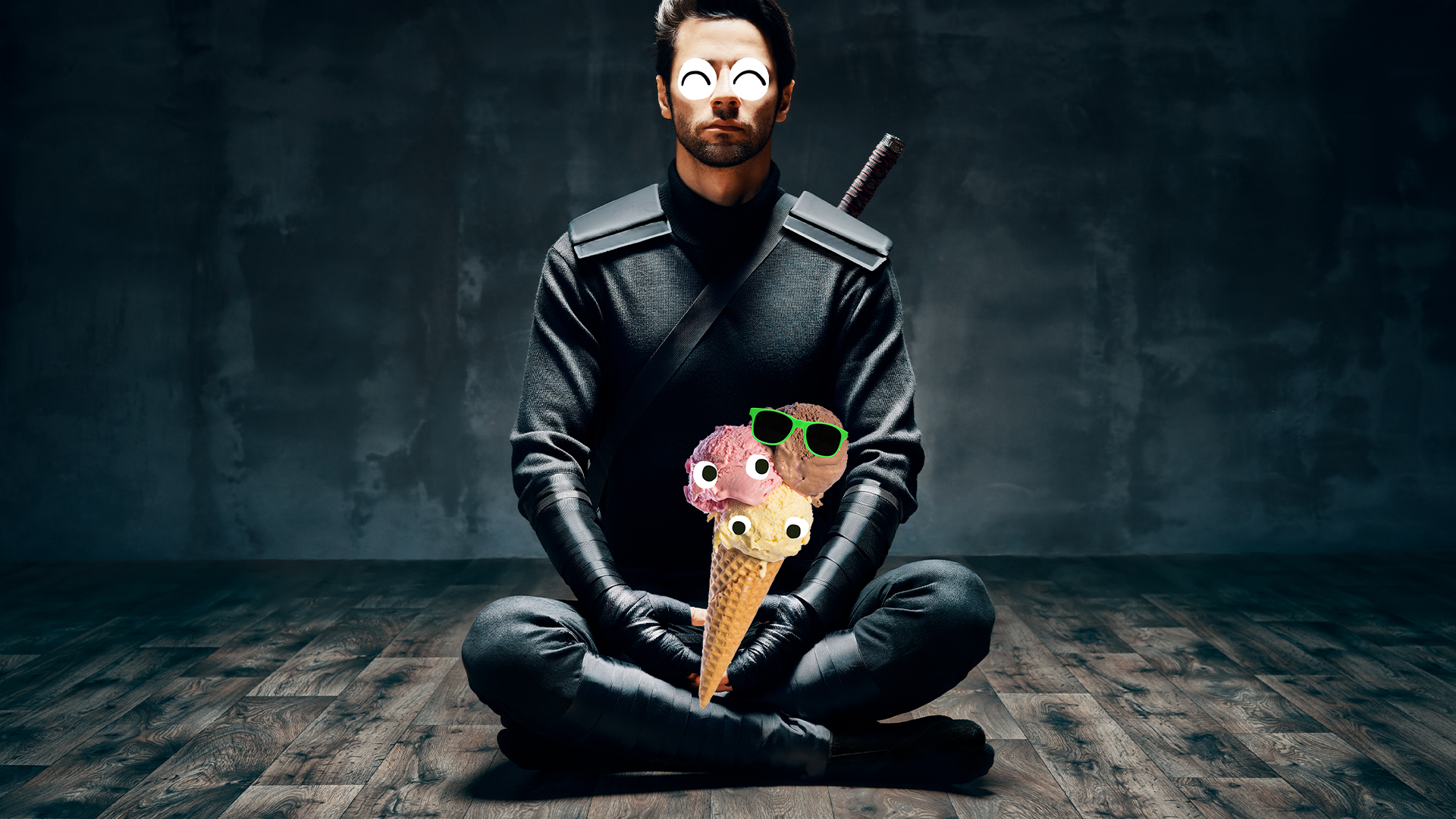 Ninja meditating with ice cream 