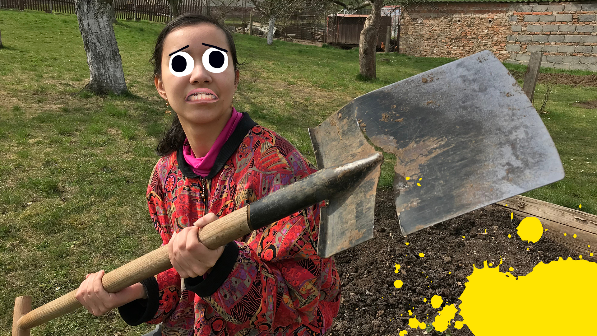 A girl with a broken spade