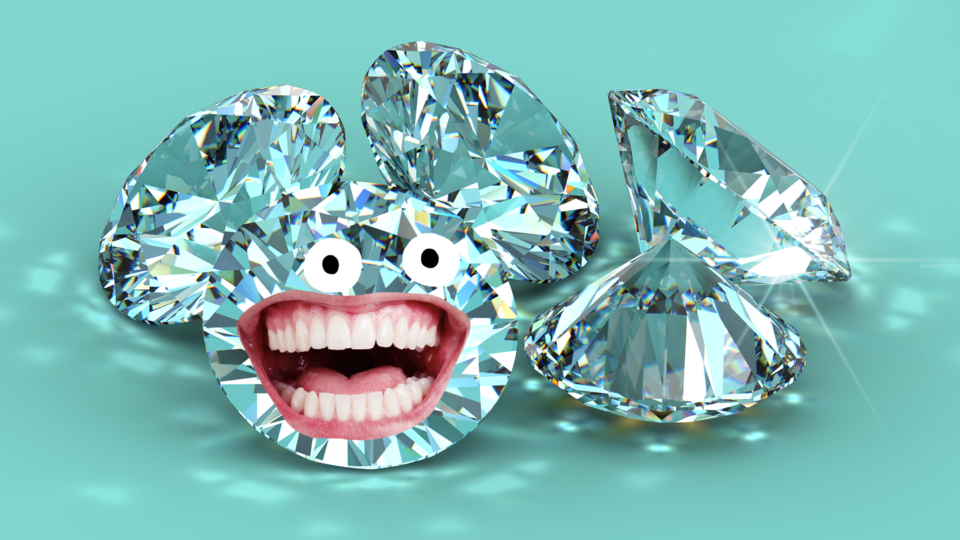 Pile of diamonds with smiley face