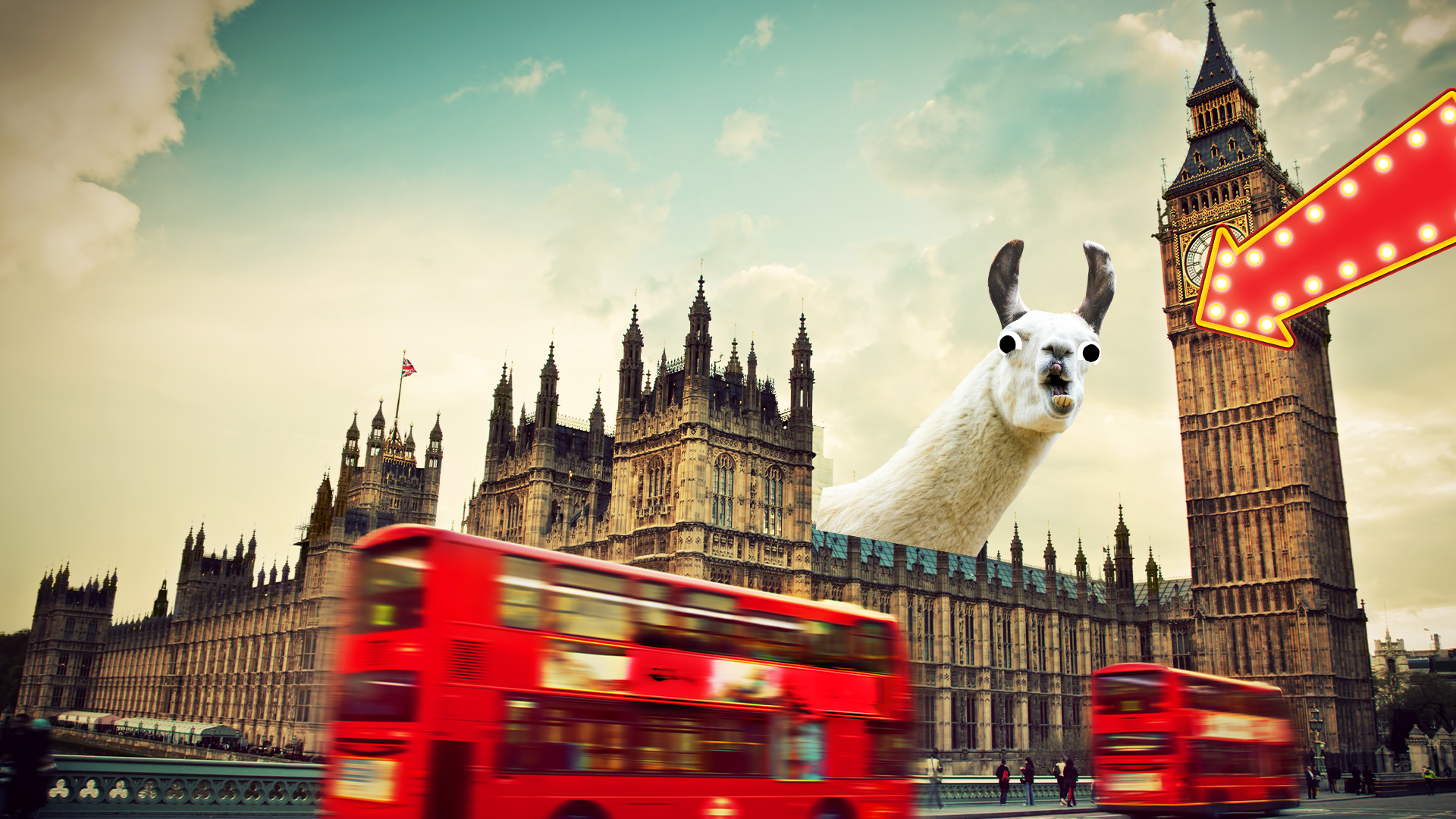 Westminster and Big Ben with llama 