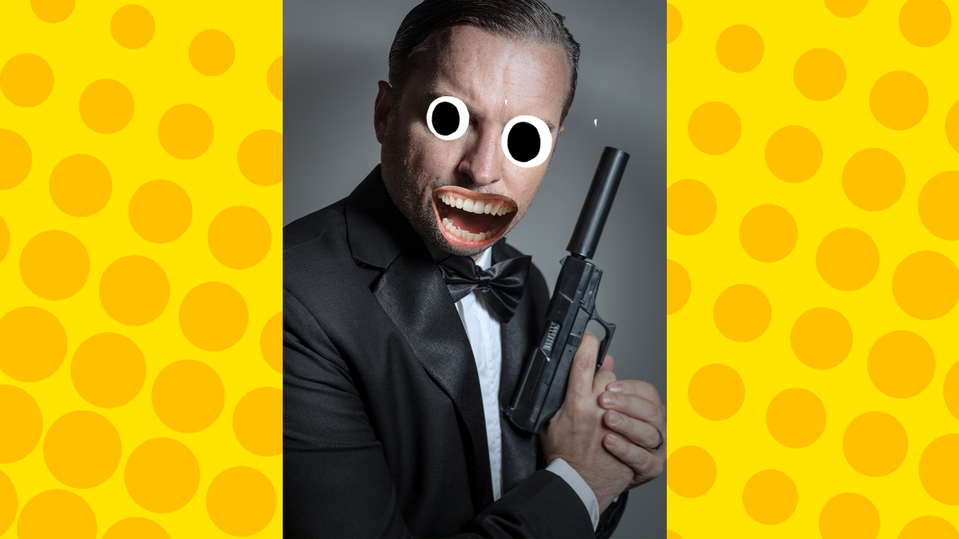 Suave Spy on yellow background 