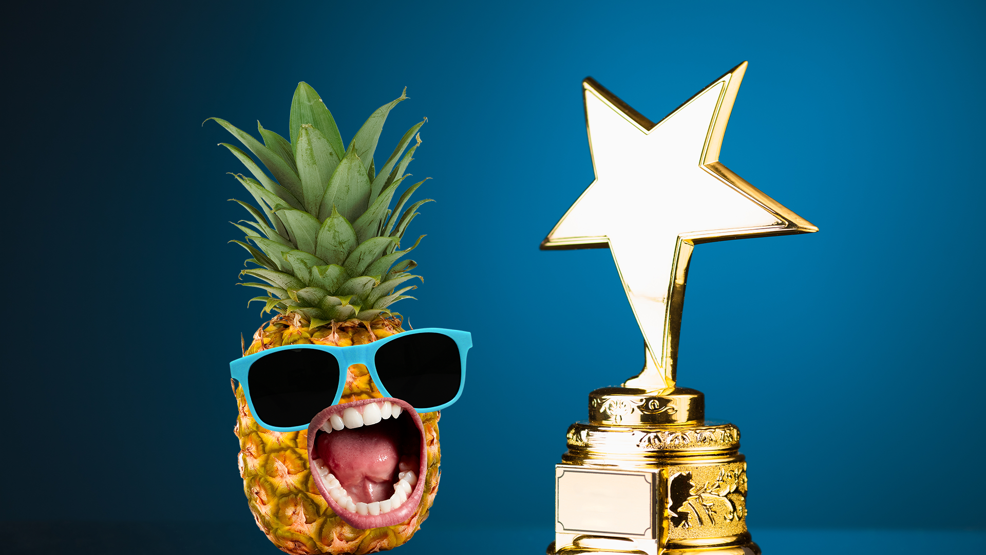 Pineapple with sunglasses and award