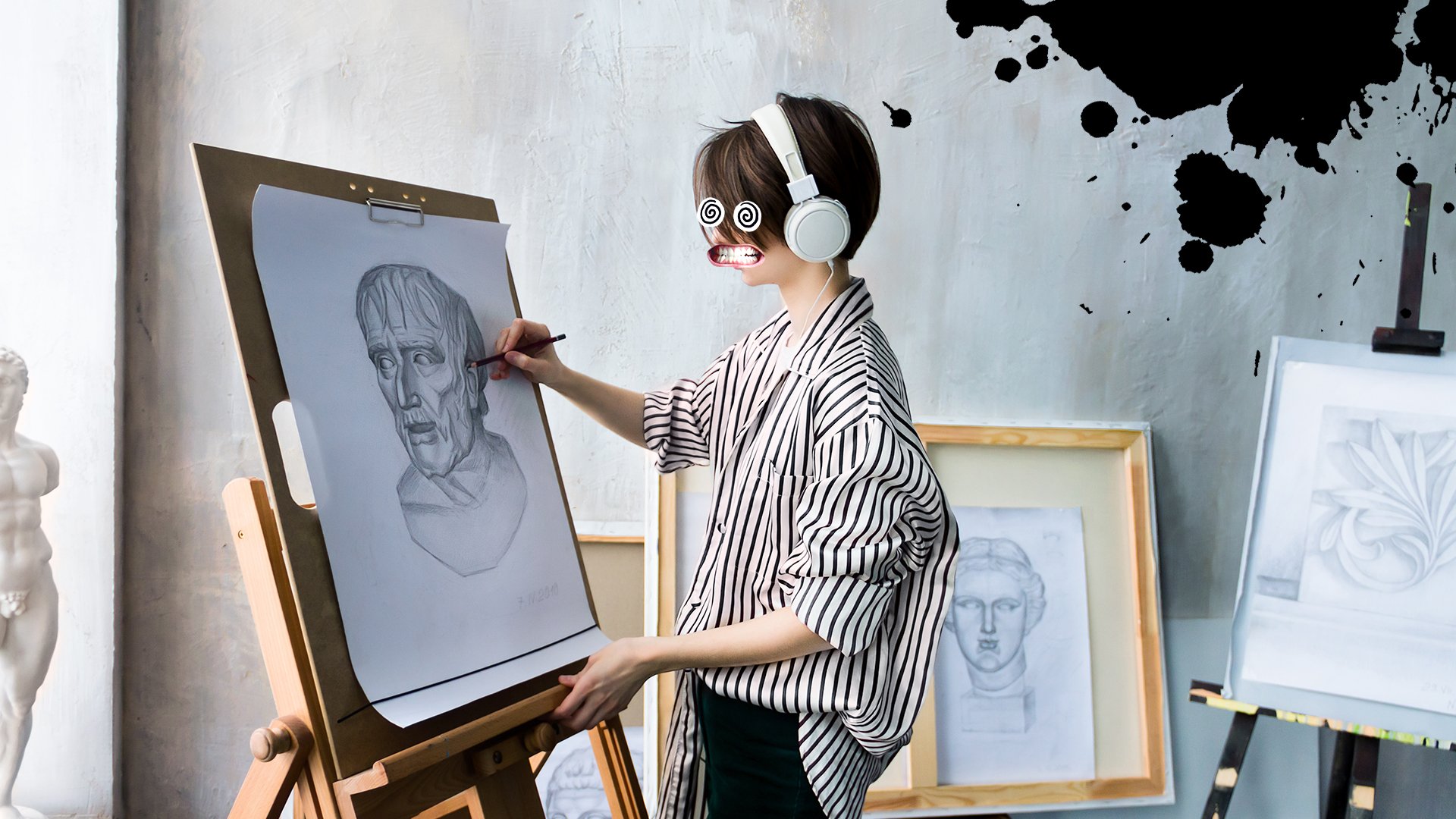 An artist draws a sketch