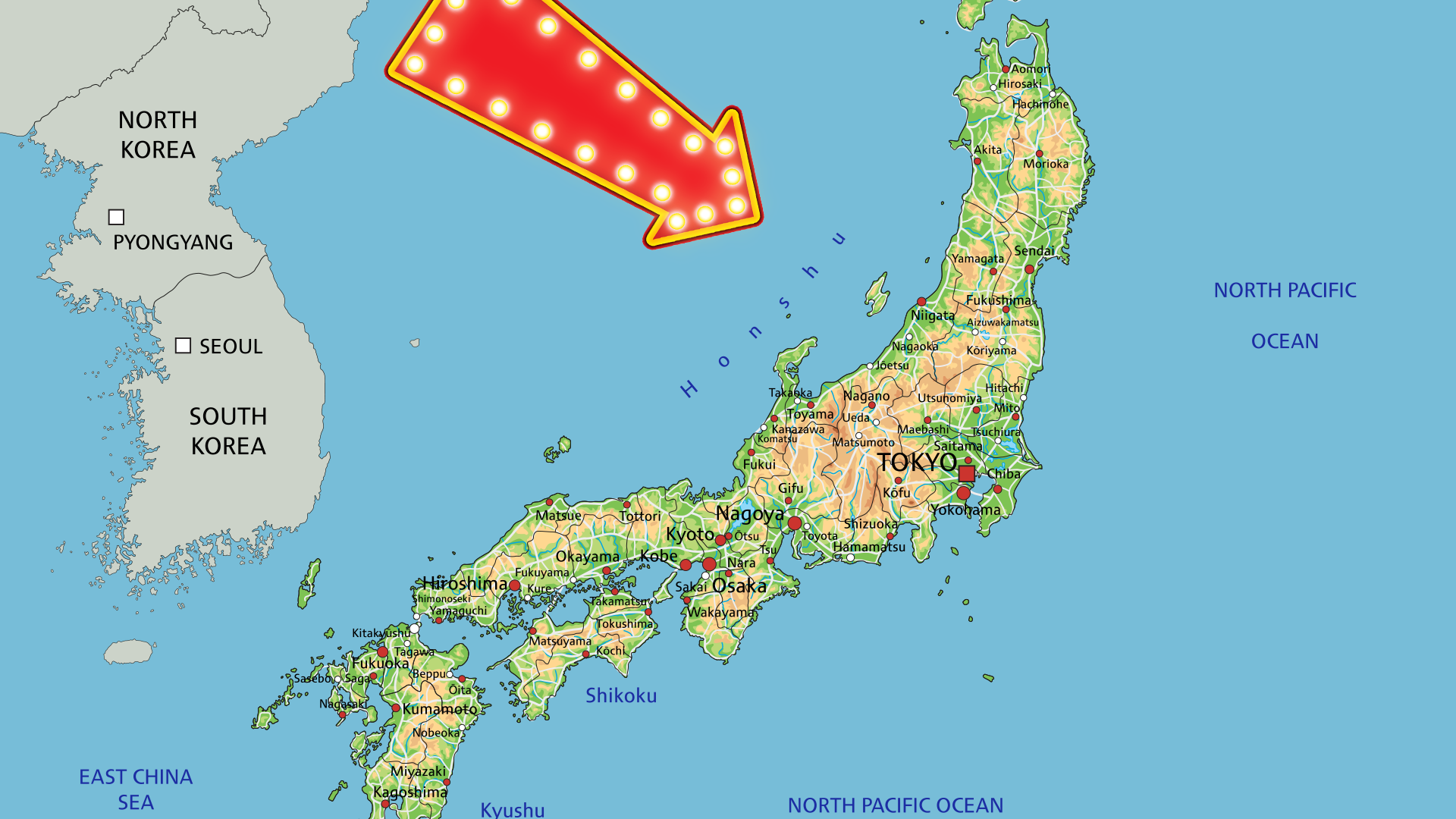 Map of Japan with arrow