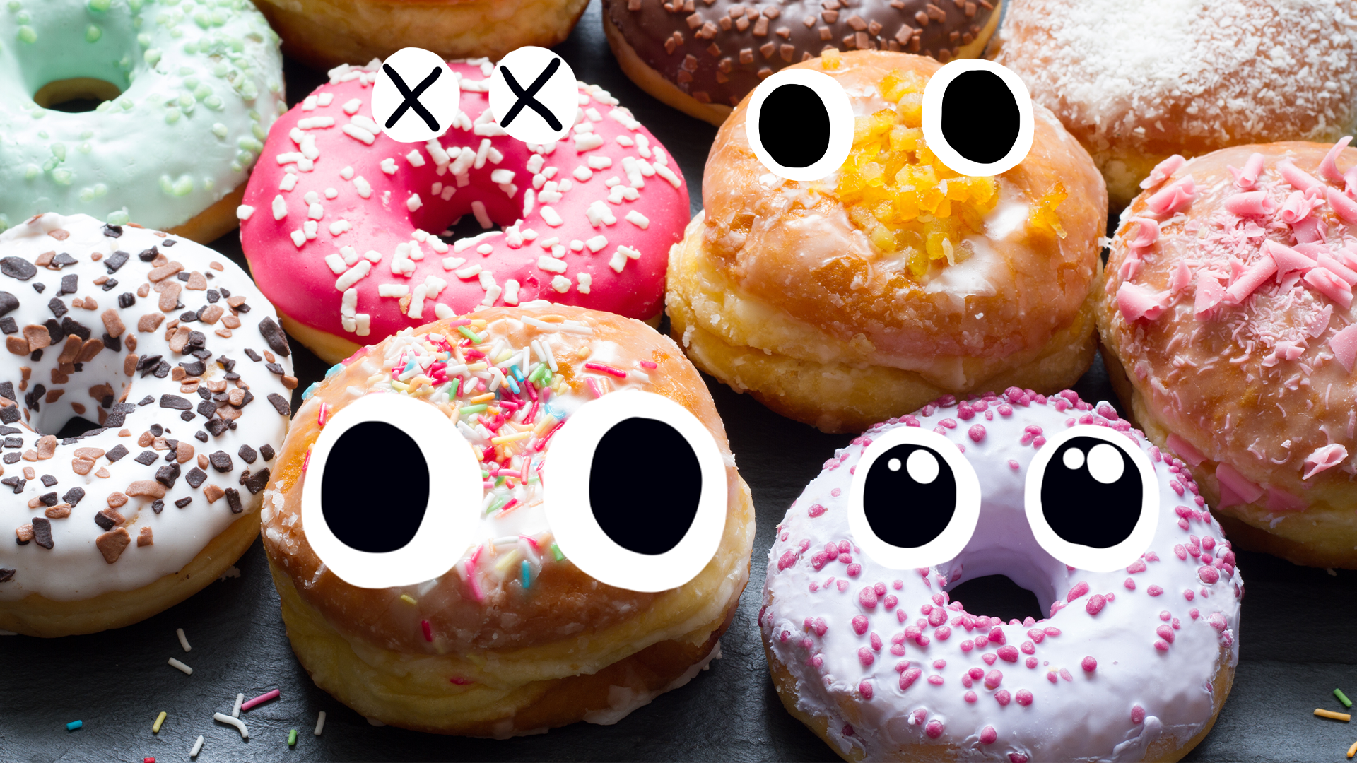 Multi-coloured doughnuts