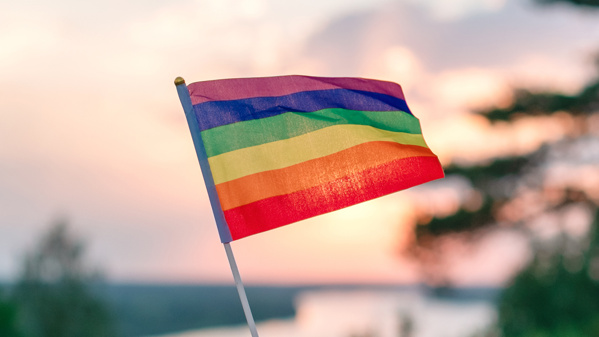 Closeup of a rainbow flag