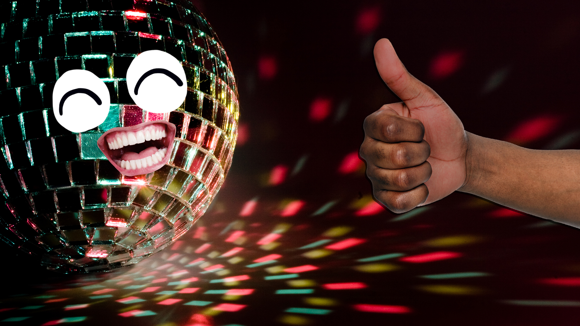 A smiling disco ball