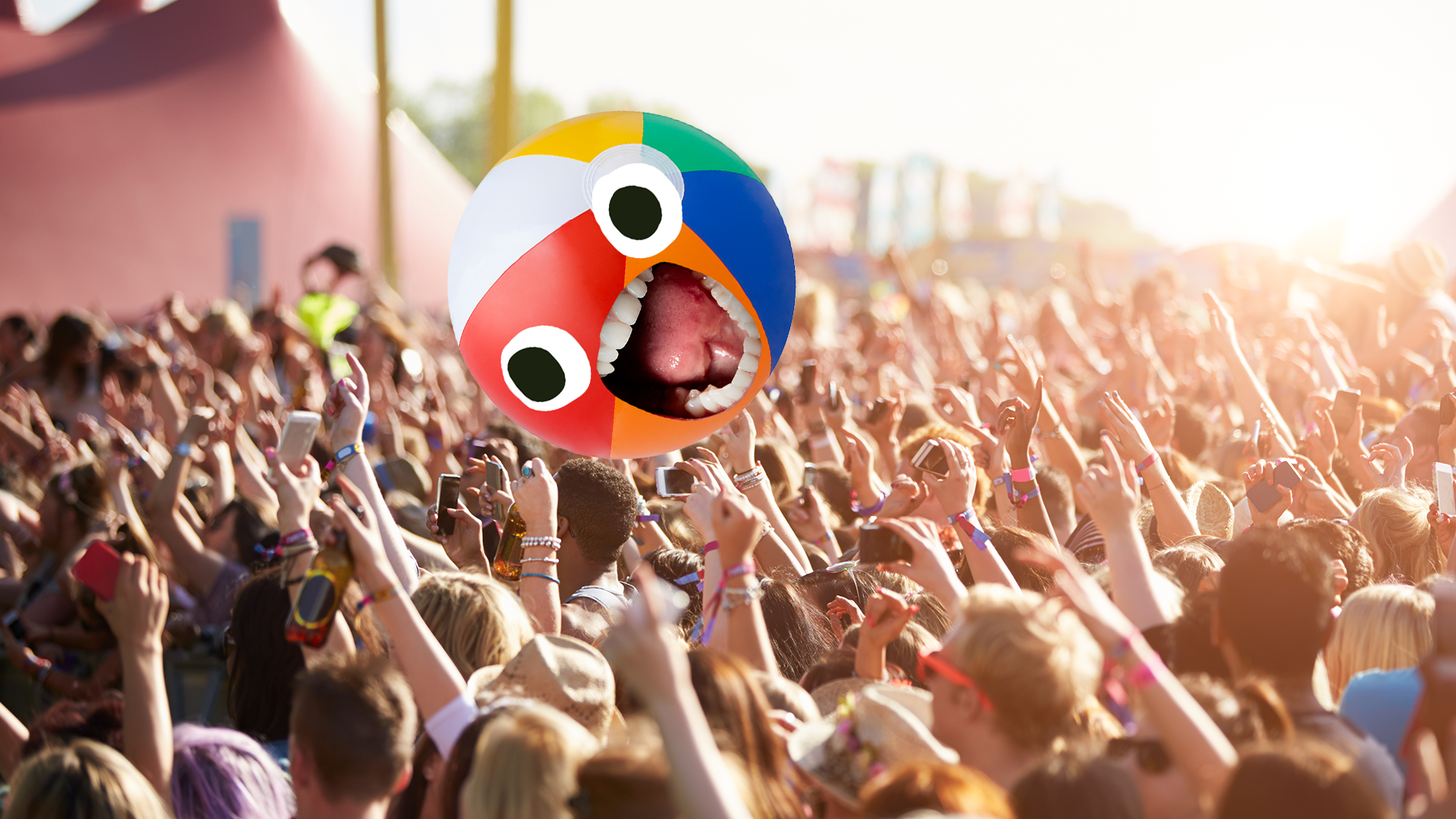 Screaming ball and festival crowd
