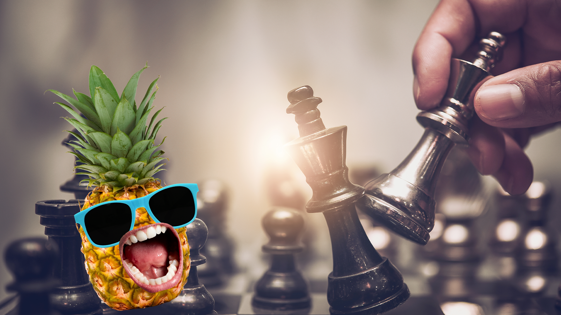 Chess pieces and pineapple 