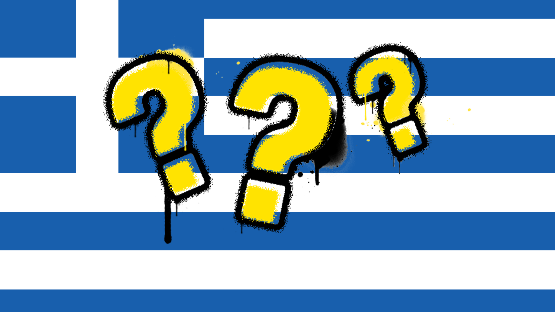 Greek flag with question marks 