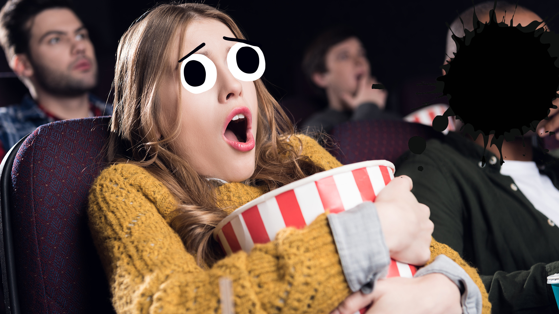 A woman watching a scary film
