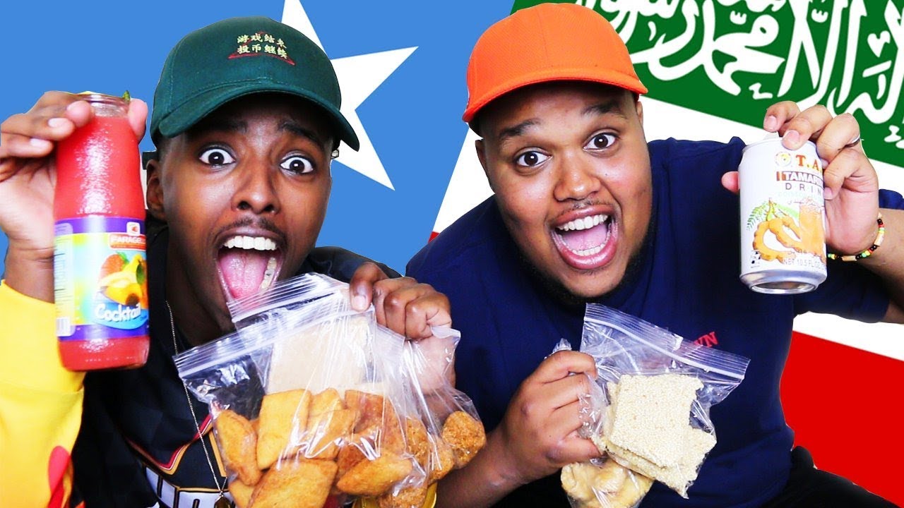 AJ and Chunkz about to eat some Somali snacks