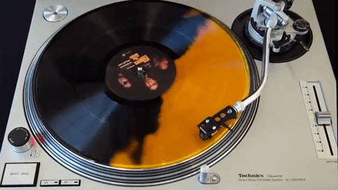 A vinyl turns on a record player