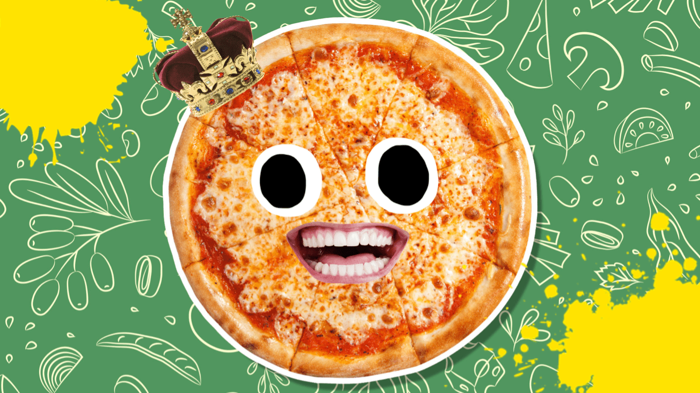 Pizza with eyes and mouth