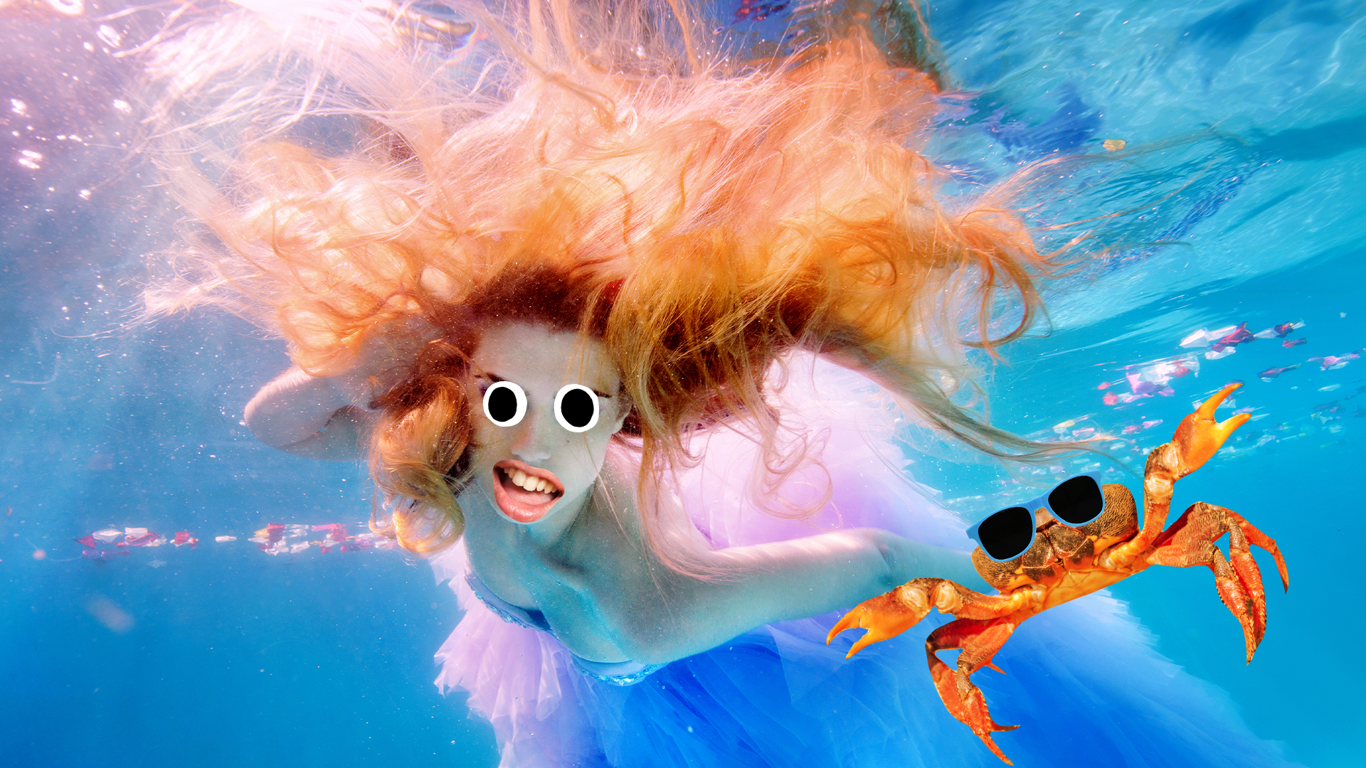 Mermaid swimming with crab