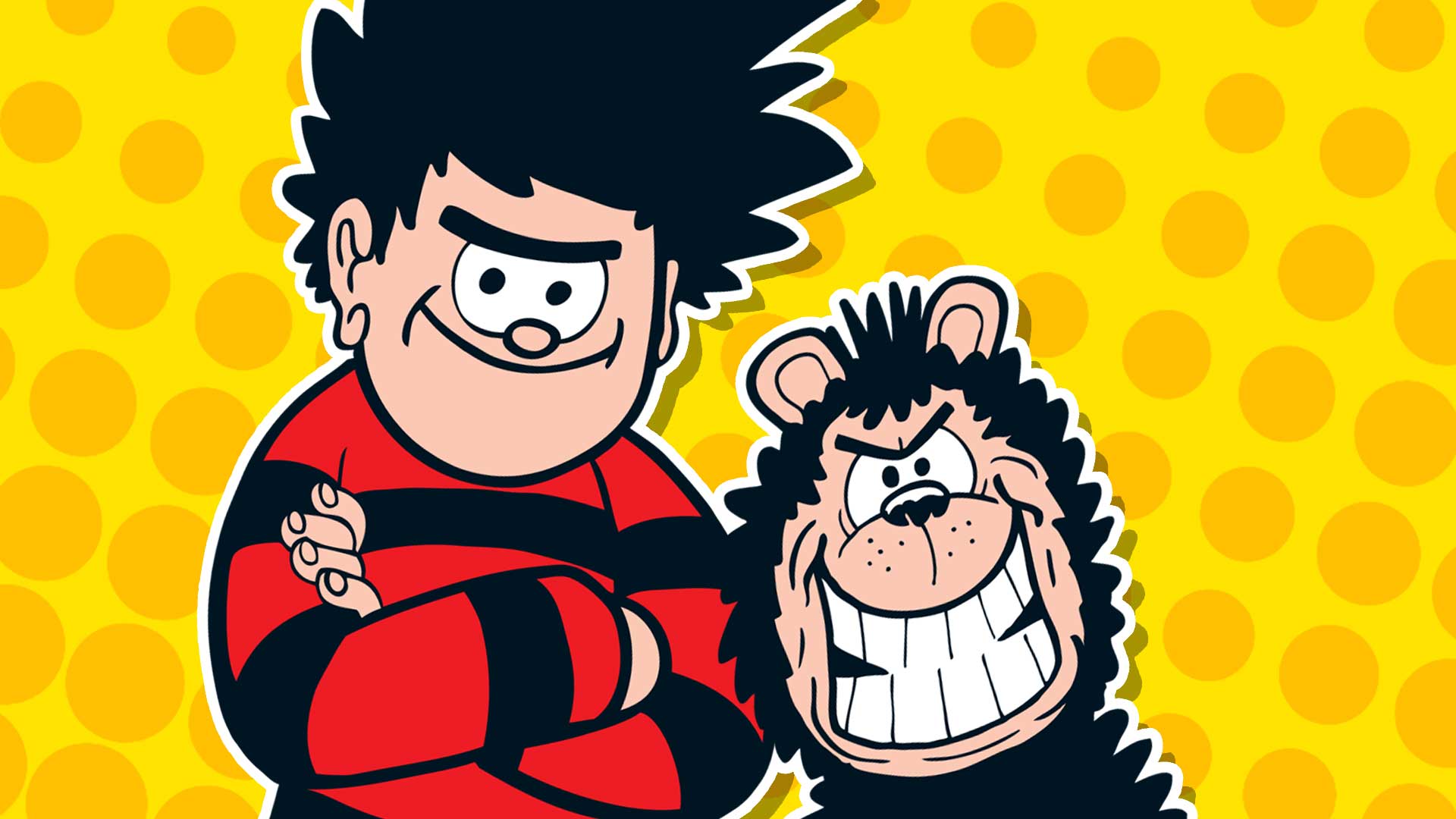 Dennis and Gnasher lean in for a classic pic