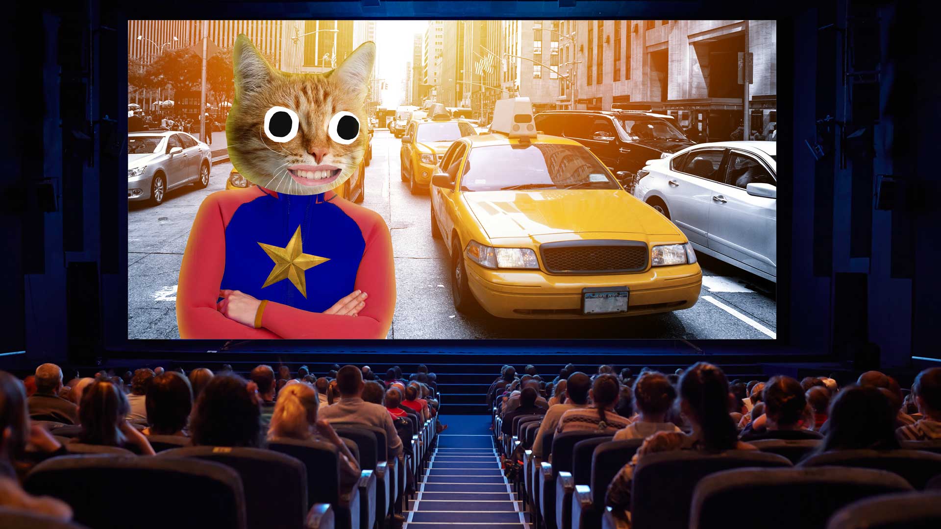A cinema watching a Marvel style movie