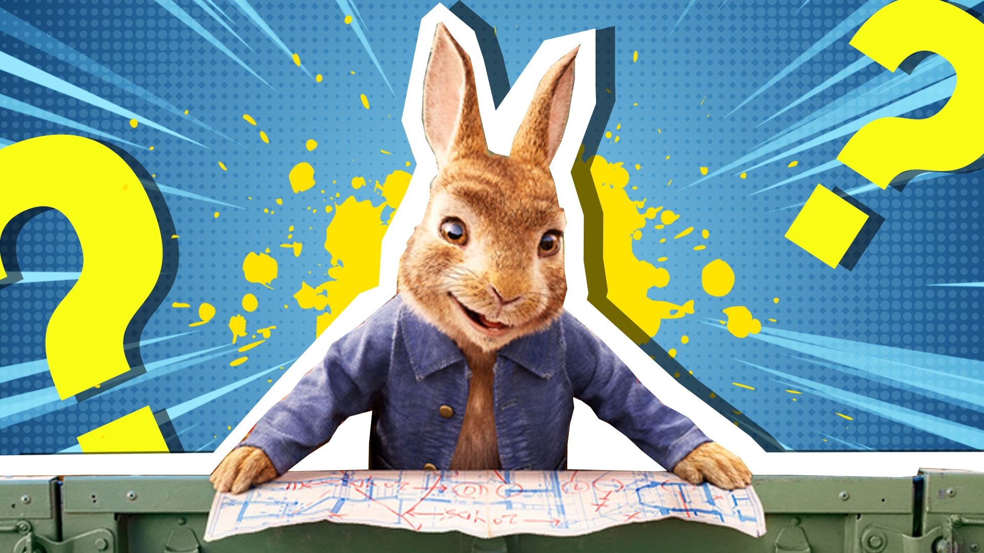 Peter Rabbit looking at a map